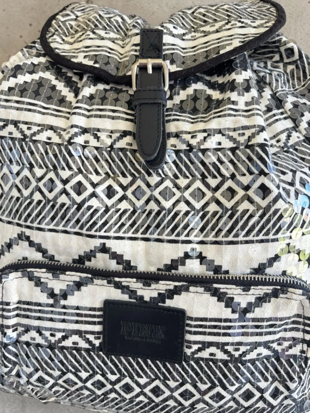 Victoria's Secret PINK Bling Sequin Aztec Backpack in black and white - Picture 7 of 16